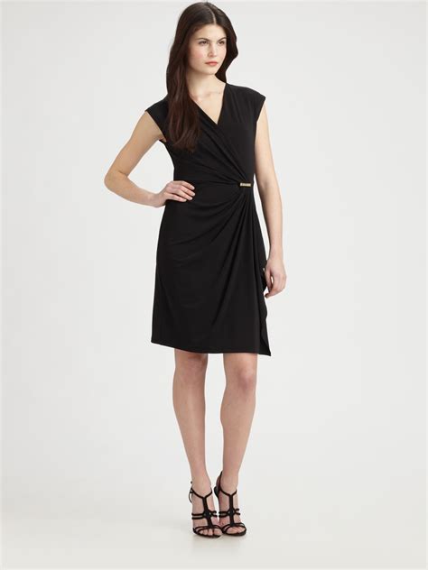 michael kors black wrap dress|michael kors black pleated dress.